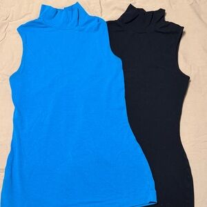 Express Sleeveless Blue and Black Turtleneck Tops Open Cutout Back Size Sm Med